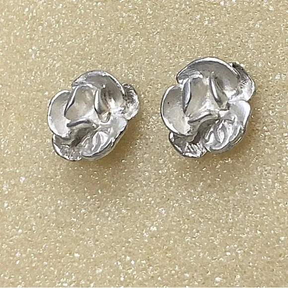 Authentic Chanel Silver Flower Earrings with Logo - Picture 5 of 7